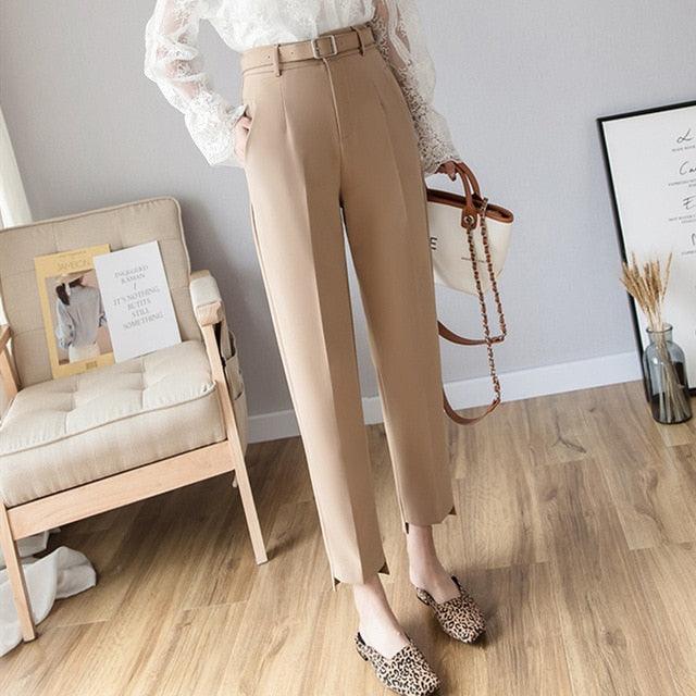 Autumn Winter Women Pants - High Waist Loose Formal Elegant Office Pants - Lady Ankle Length Pants (BP)(F25)