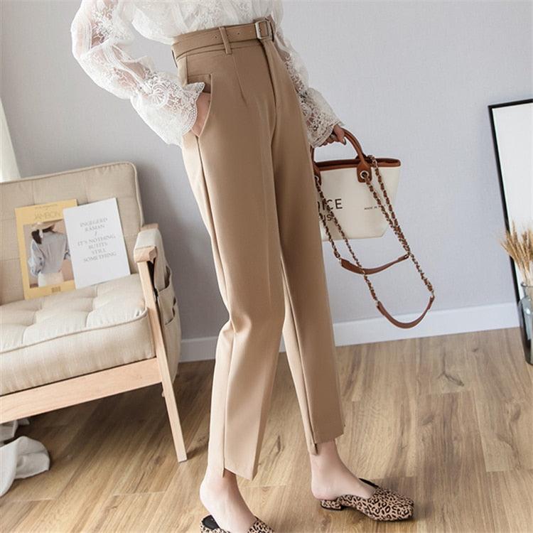 Autumn Winter Women Pants - High Waist Loose Formal Elegant Office Pants - Lady Ankle Length Pants (BP)(F25)