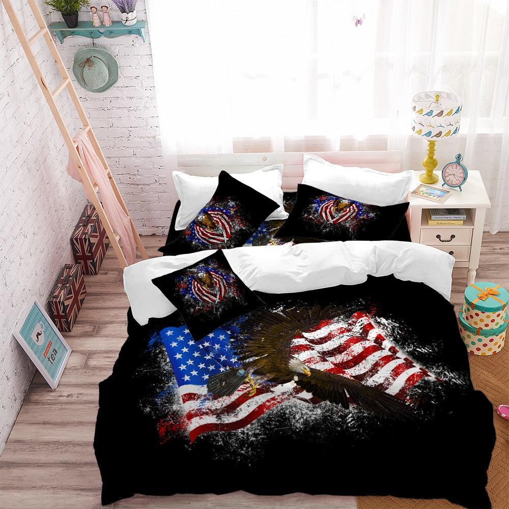 Colorful American Flag Bedding Set Military Bald Eagle Printed Duvet Cover Set Independence Day (8BM)(9BM)