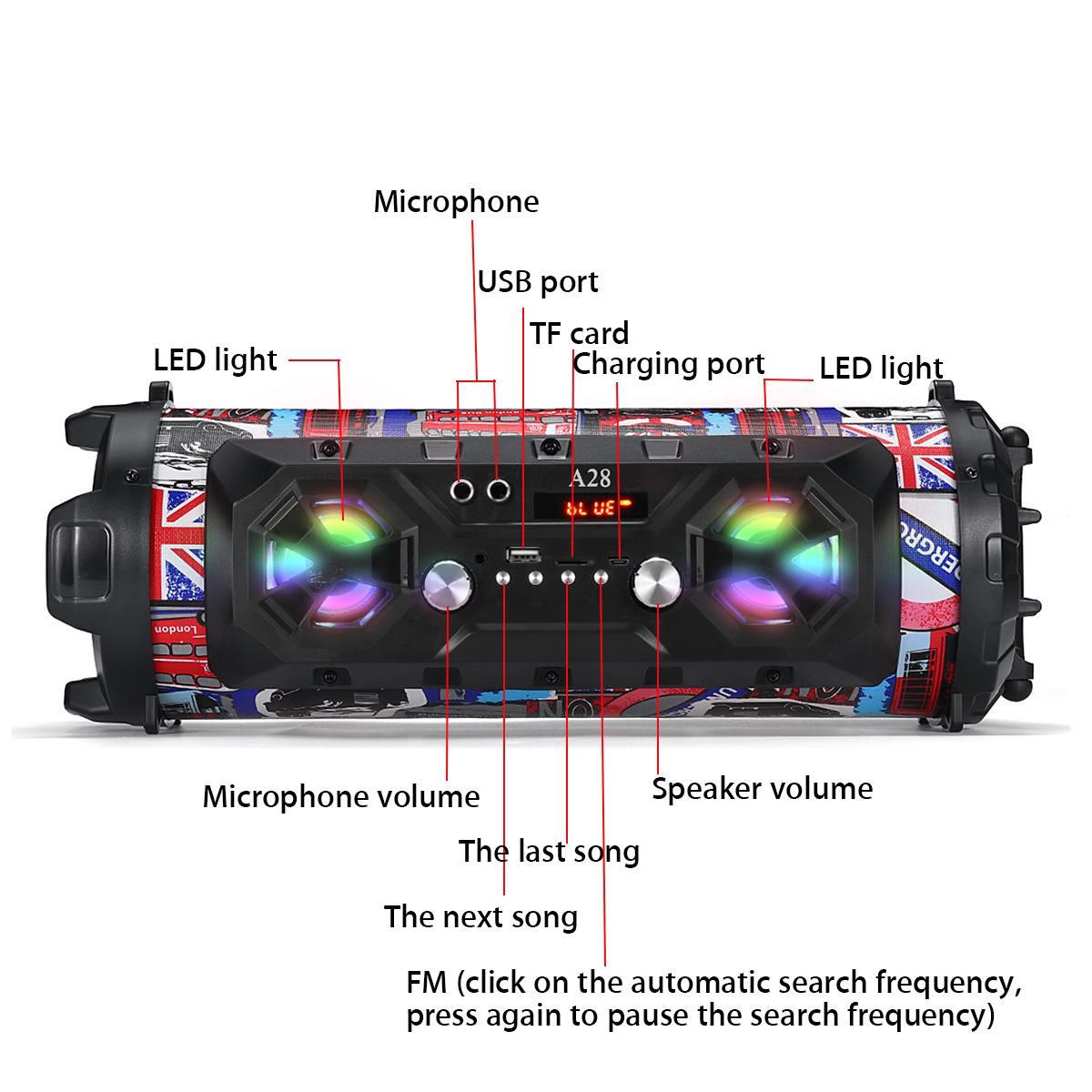 Colorful LED Light Portable bluetooth Speaker - Powerful Wireless Outdoor Speaker (HA3)(HA)(1U57)