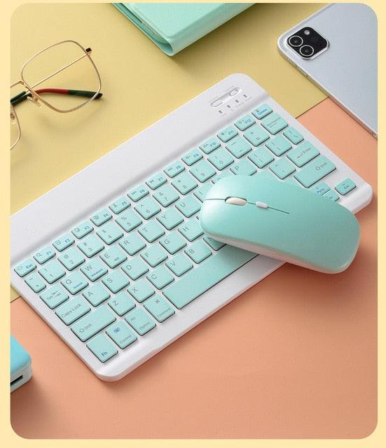 Colorful Russian Spanish English Keyboard And Mouse - For Samsung Android Tablet For iPad 9.7 10.5- Bluetooth Mouse Keyboard (TLC4)