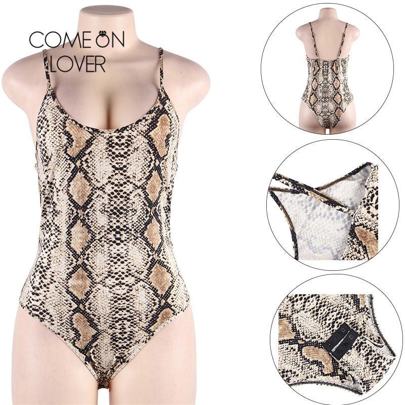 Plus Size Leopard Bodysuit - Fashion Snake Animal Print Style - Casual Mid Waist Bodysuits (TSL1)(TSL2)