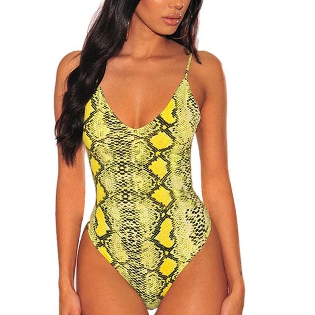 Plus Size Leopard Bodysuit - Fashion Snake Animal Print Style - Casual Mid Waist Bodysuits (TSL1)(TSL2)