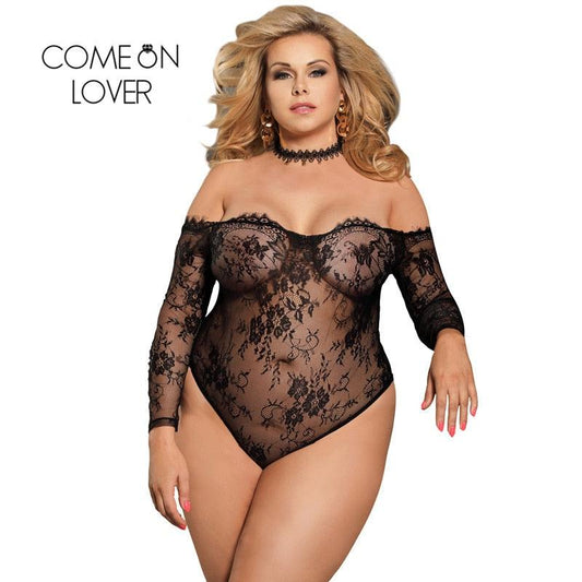 Trending Sexy Bodysuit - Women Off Shoulder Thin Lace Body Tops Overalls - Long Sleeve Plus Size (TSL2)