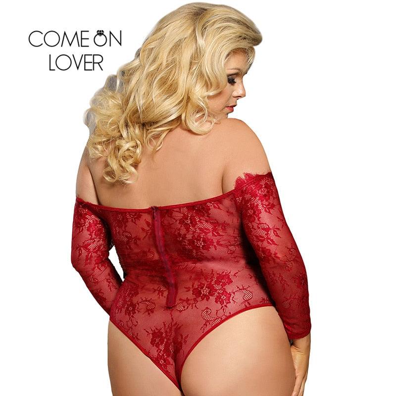 Trending Sexy Bodysuit - Women Off Shoulder Thin Lace Body Tops Overalls - Long Sleeve Plus Size (TSL2)