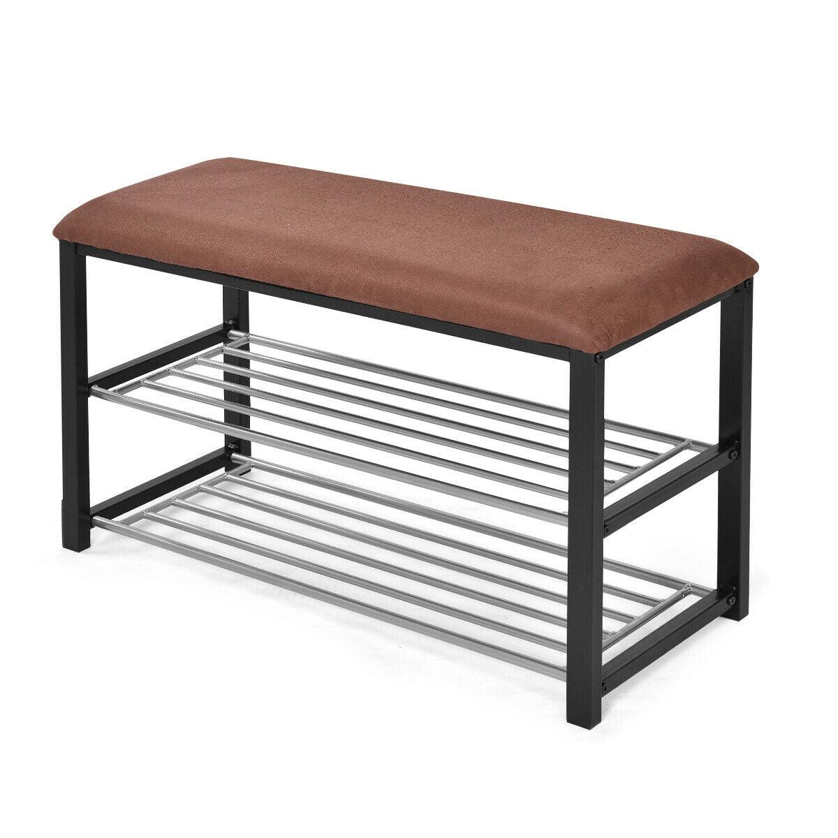 2 Tier Shoe Storage Rack Bench Shelf Soft Seat Stool Organizer Entryway (FW7)(1U67)
