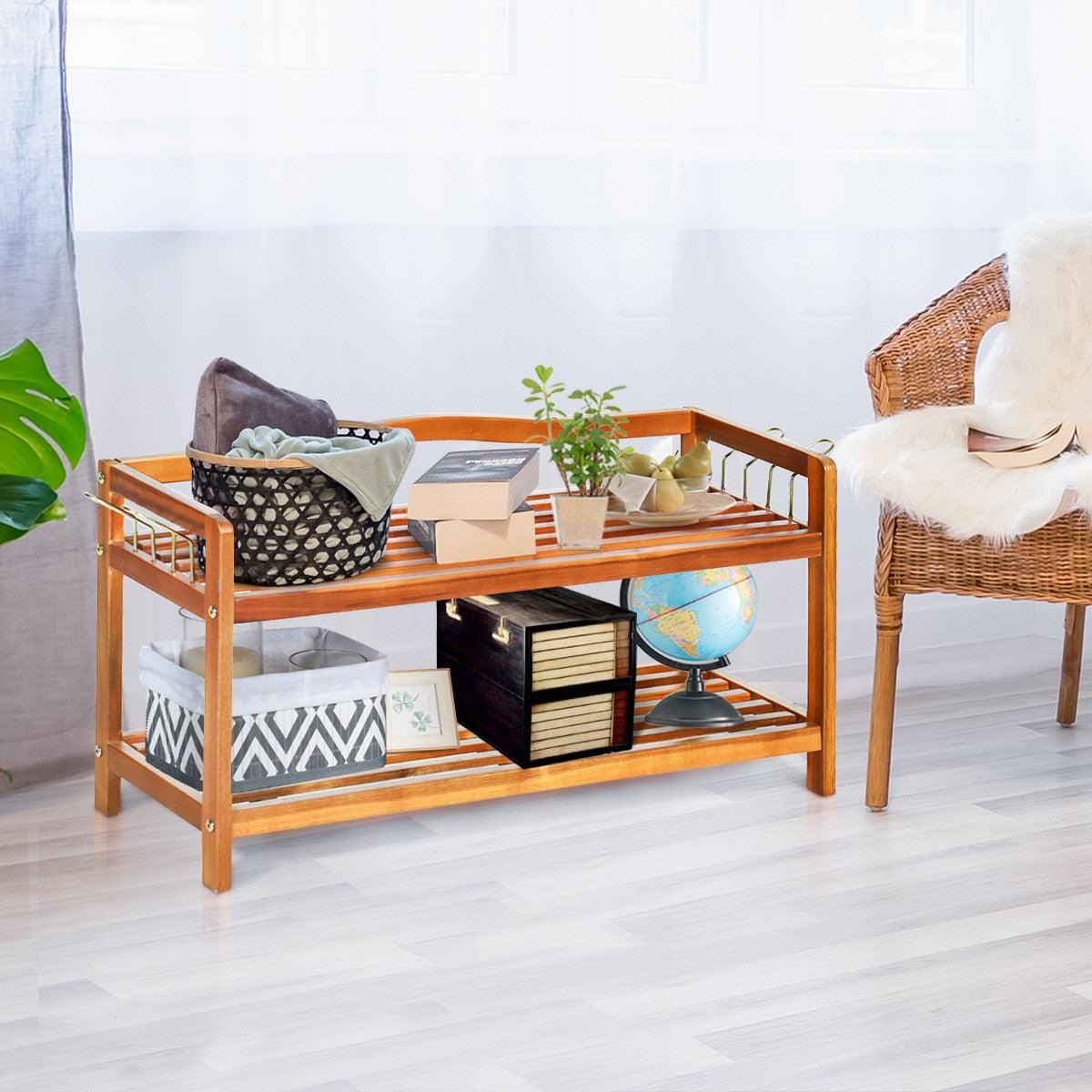 2-Tier Wood Shoe Rack Freestanding Shoe Storage Organizer Heavy-duty (FW5)(FW7)(1U67)(F67)