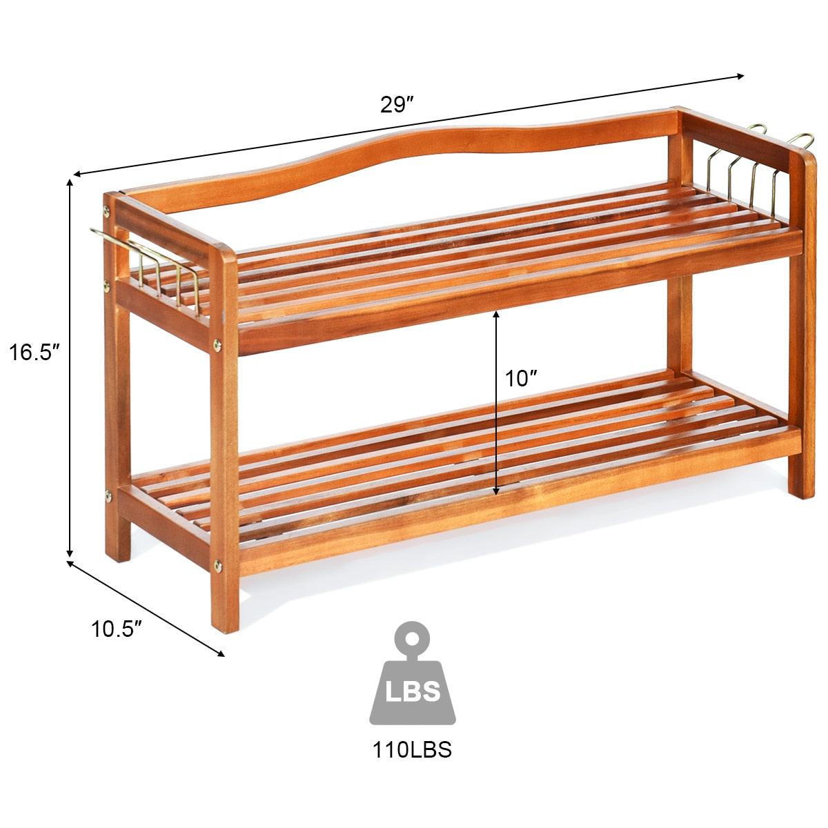 2-Tier Wood Shoe Rack Freestanding Shoe Storage Organizer Heavy-duty (FW5)(FW7)(1U67)(F67)