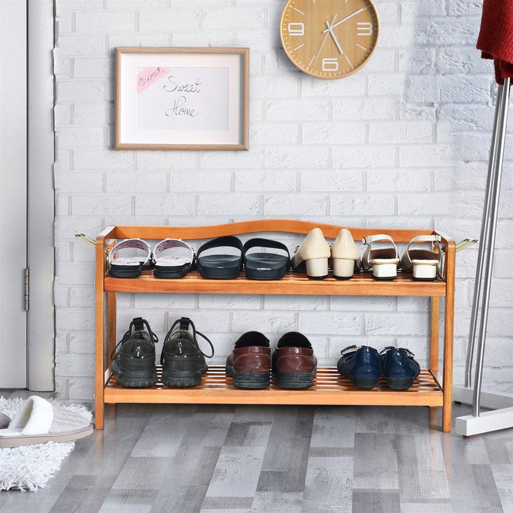 2-Tier Wood Shoe Rack Freestanding Shoe Storage Organizer Heavy-duty (FW5)(FW7)(1U67)(F67)
