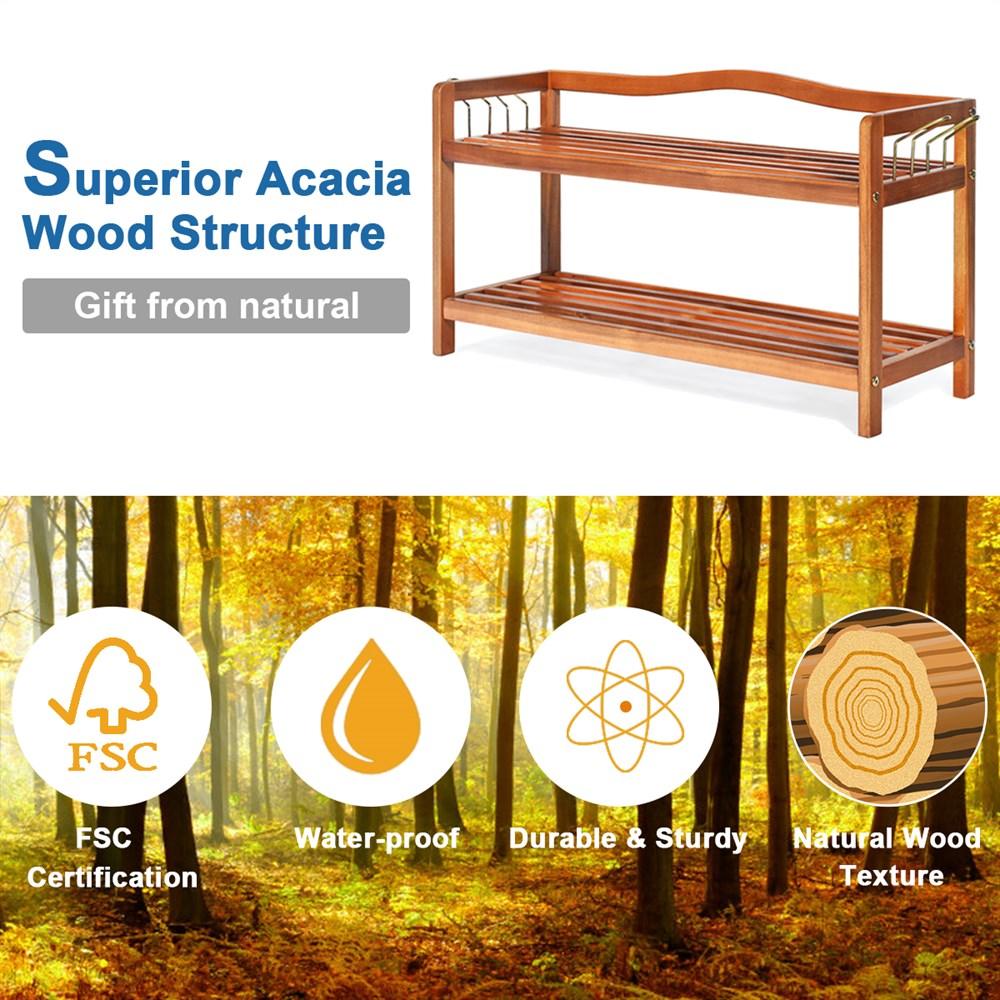 2-Tier Wood Shoe Rack Freestanding Shoe Storage Organizer Heavy-duty (FW5)(FW7)(1U67)(F67)