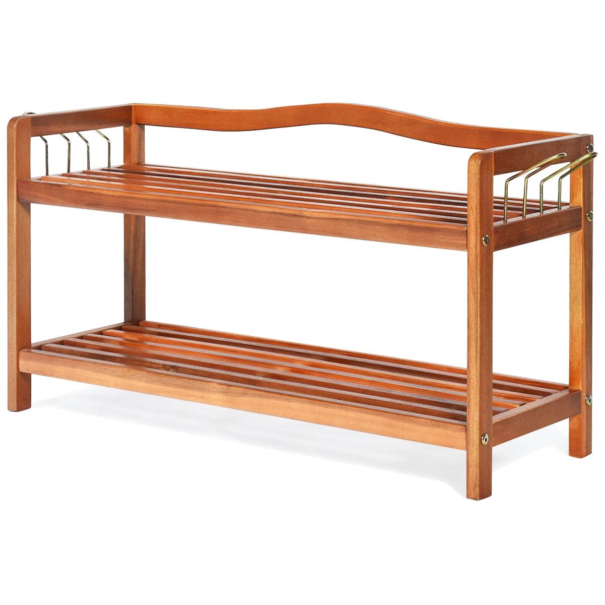 2-Tier Wood Shoe Rack Freestanding Shoe Storage Organizer Heavy-duty (FW5)(FW7)(1U67)(F67)