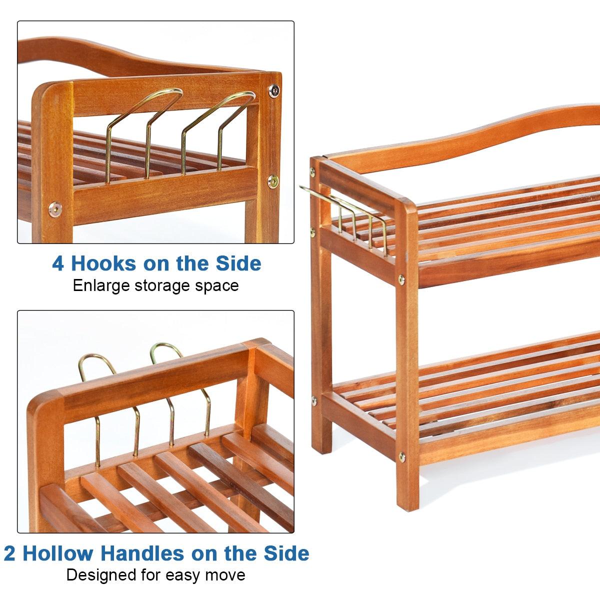2-Tier Wood Shoe Rack Freestanding Shoe Storage Organizer Heavy-duty (FW5)(FW7)(1U67)(F67)