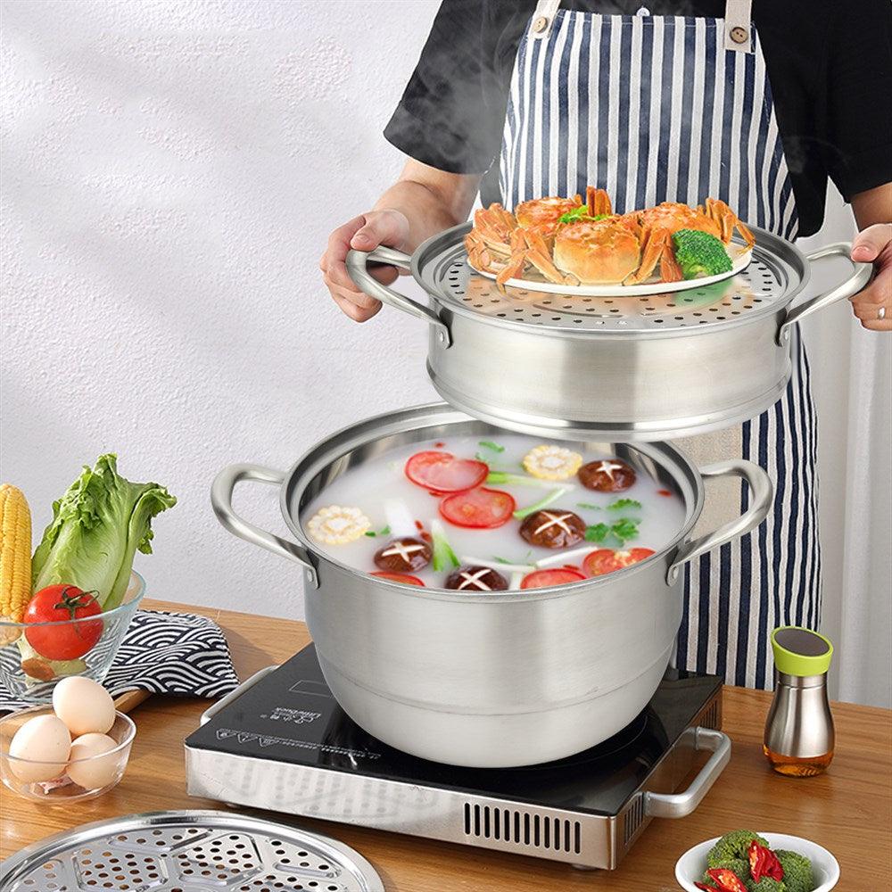 Costway 3 Tier 11 Inch Stainless Steel Steamer Set Cookware Pot Sauce pot Double Boiler (AK1)(1U61)