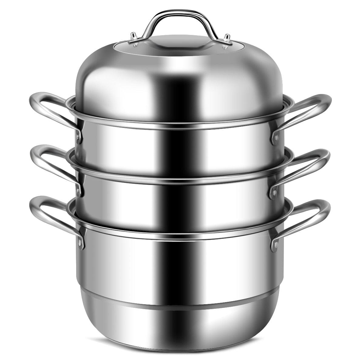 Costway 3 Tier 11 Inch Stainless Steel Steamer Set Cookware Pot Sauce pot Double Boiler (AK1)(1U61)