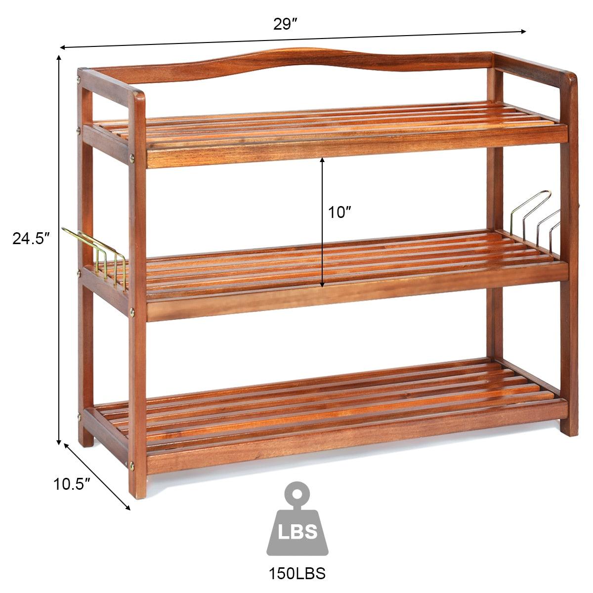 3-Tier Wood Shoe Rack Freestanding Shoe Storage Organizer Heavy-duty (FW5)(1U67)