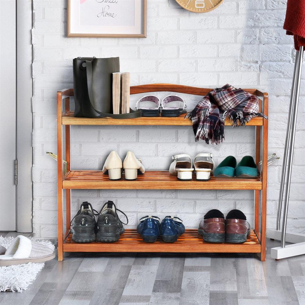 3-Tier Wood Shoe Rack Freestanding Shoe Storage Organizer Heavy-duty (FW5)(1U67)
