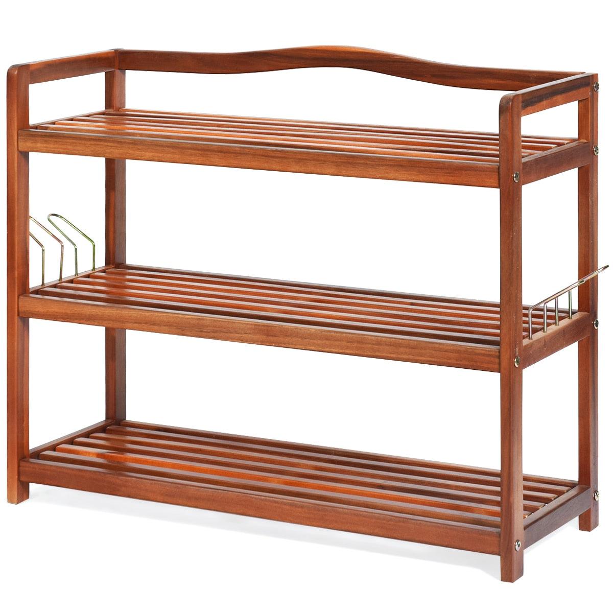 3-Tier Wood Shoe Rack Freestanding Shoe Storage Organizer Heavy-duty (FW5)(1U67)