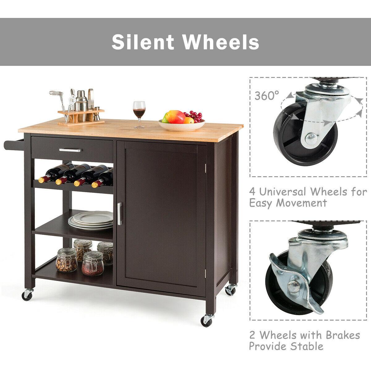 4-Tier Wood Kitchen Island Trolley Cart Storage Cabinet w/ Wine Rack & Drawer (D67)(FW9)(FW1)(1U67)