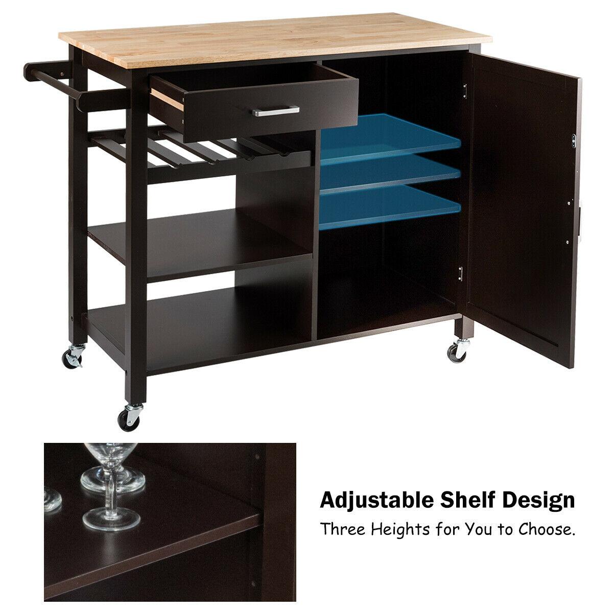 4-Tier Wood Kitchen Island Trolley Cart Storage Cabinet w/ Wine Rack & Drawer (D67)(FW9)(FW1)(1U67)