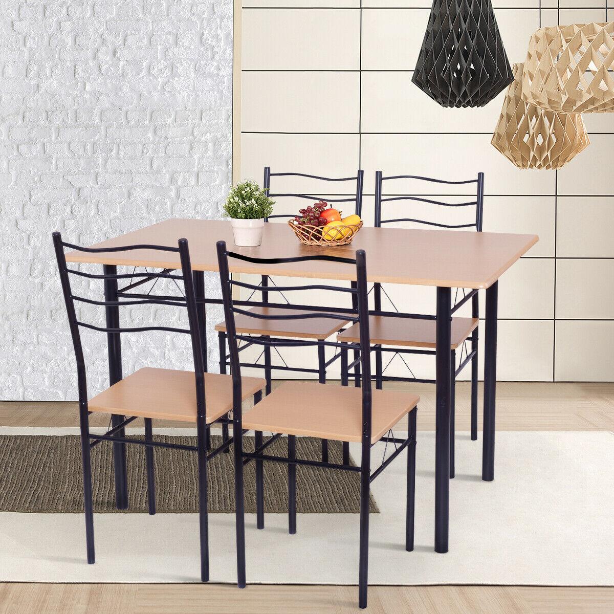 5 Piece Dining Table Set with 4 Chairs Wood Metal Kitchen Breakfast Furniture (FW1)(1U67)