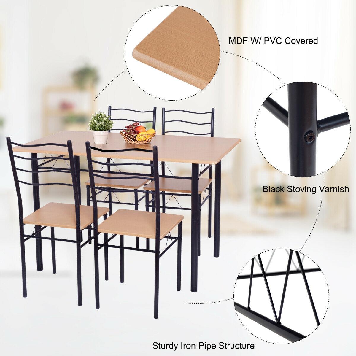 5 Piece Dining Table Set with 4 Chairs Wood Metal Kitchen Breakfast Furniture (FW1)(1U67)