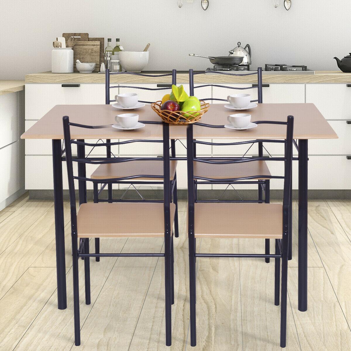 5 Piece Dining Table Set with 4 Chairs Wood Metal Kitchen Breakfast Furniture (FW1)(1U67)