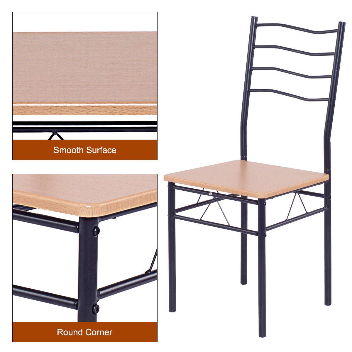 5 Piece Dining Table Set with 4 Chairs Wood Metal Kitchen Breakfast Furniture (FW1)(1U67)