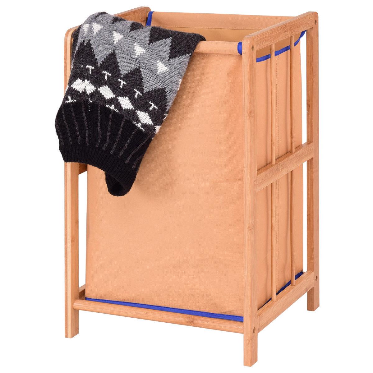 Bamboo Frame Laundry Hamper Durable Cloth Bag Clothes Storage Basket Bin (1FW1)(1U67)