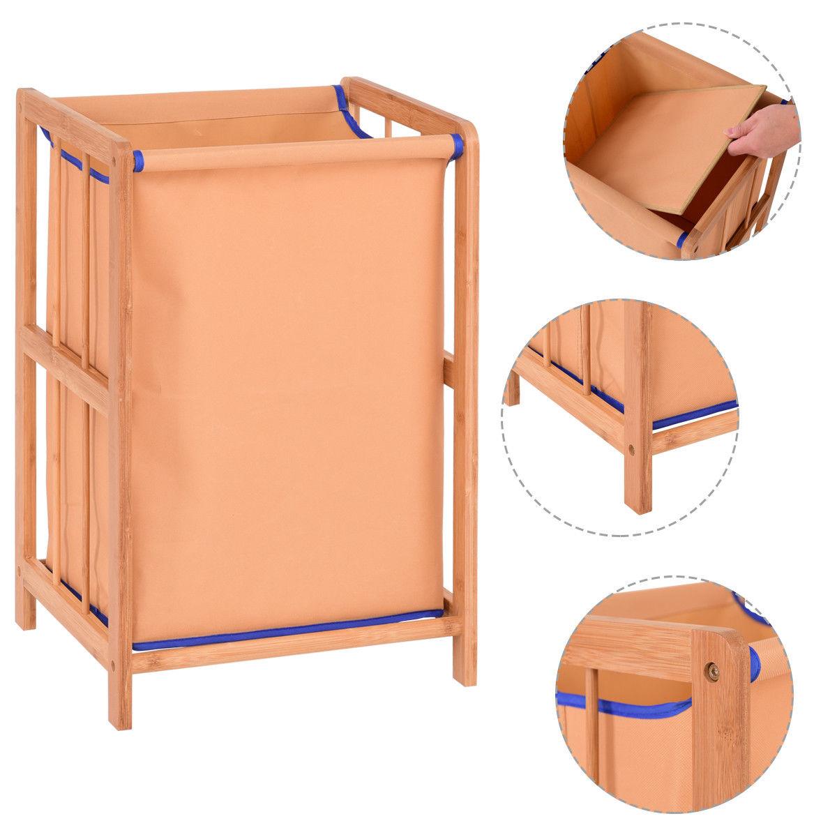 Bamboo Frame Laundry Hamper Durable Cloth Bag Clothes Storage Basket Bin (1FW1)(1U67)