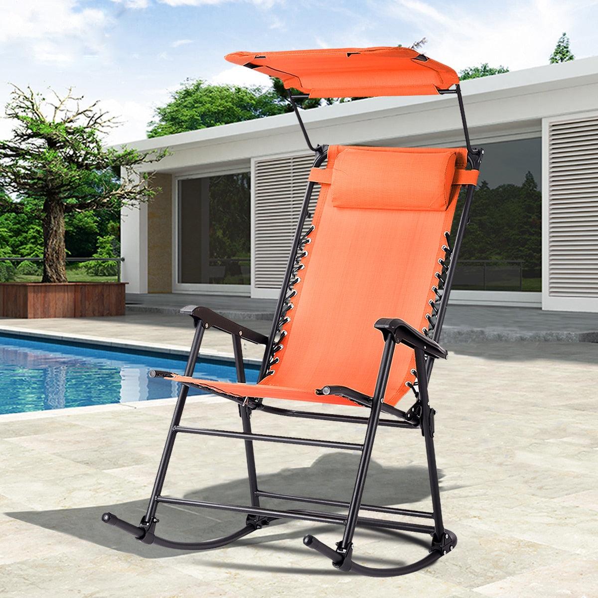 Folding Rocking Chair Rocker Porch Zero Gravity Furniture Sunshade Canopy Orange (FW2)(1U67)