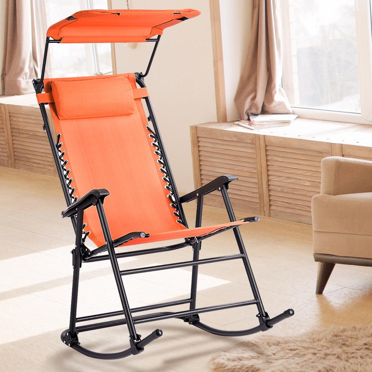 Folding Rocking Chair Rocker Porch Zero Gravity Furniture Sunshade Canopy Orange (FW2)(1U67)