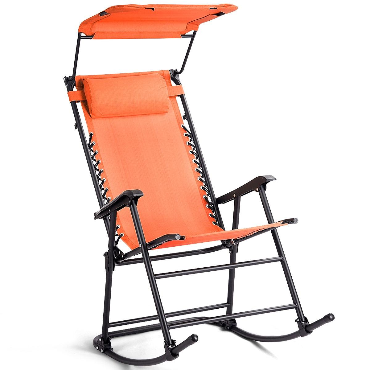 Folding Rocking Chair Rocker Porch Zero Gravity Furniture Sunshade Canopy Orange (FW2)(1U67)