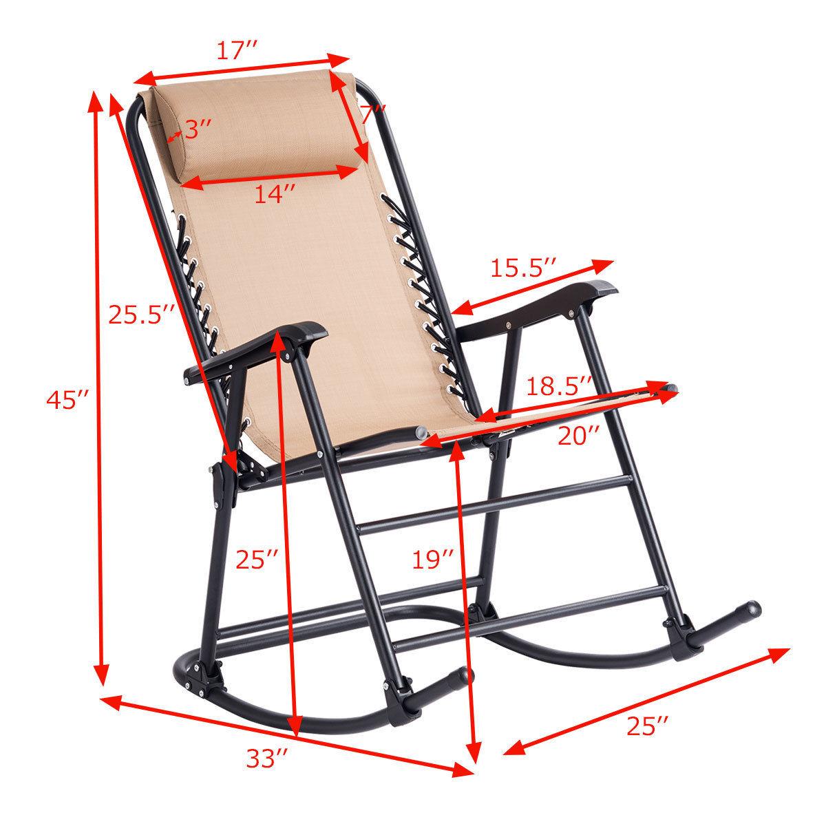 Folding Zero Gravity Rocking Chair Rocker Porch Outdoor Patio Headrest Beige (D67)(FW2)(1U67)
