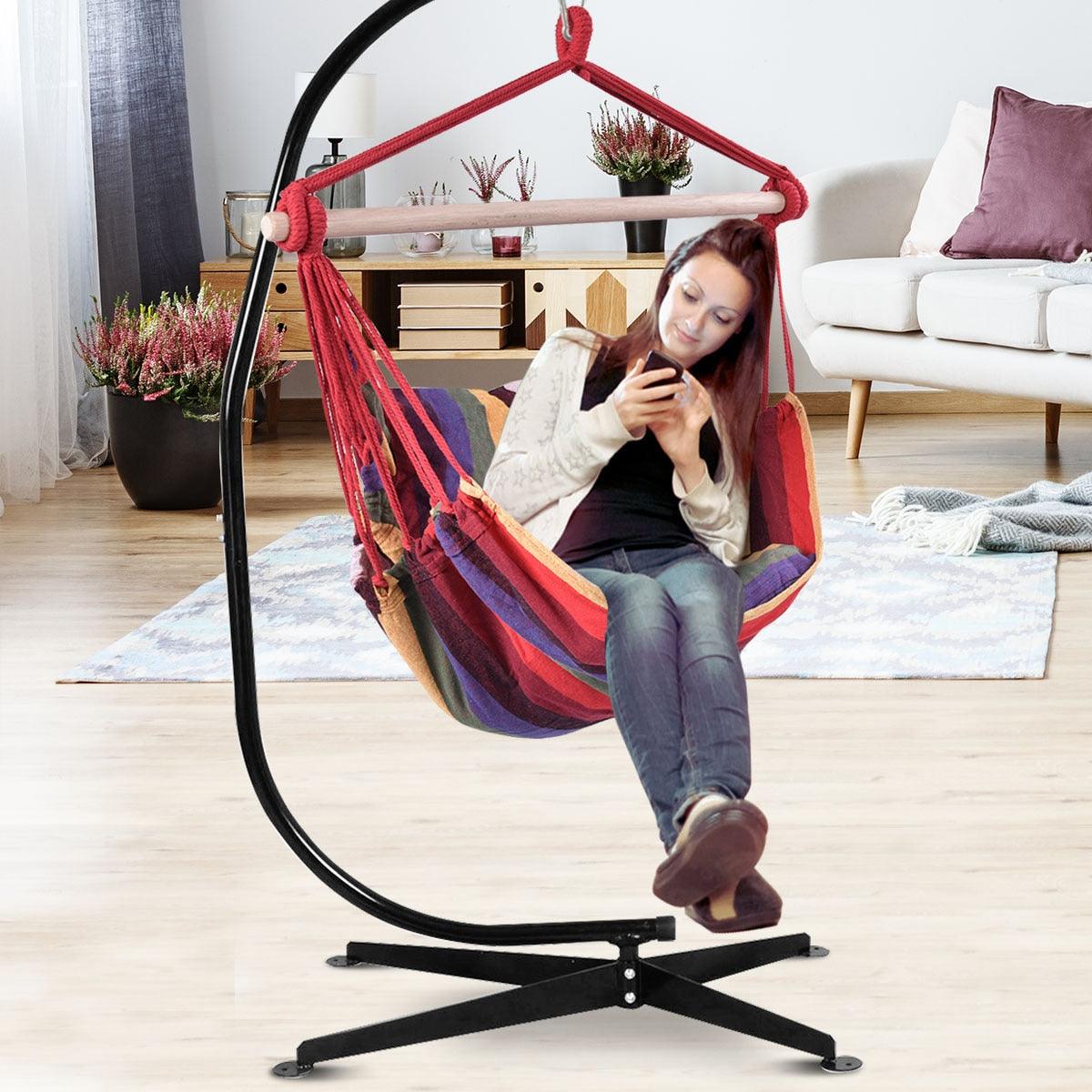 Hammock Rope Chair Patio Porch Yard Tree Hanging Air Swing Outdoor (Red) (D67)(FW2)(1U67)
