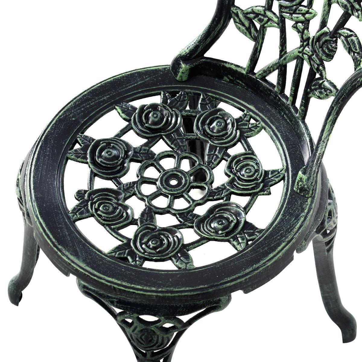 Patio Furniture Cast Aluminum Rose Design Bistro Set Antique Green (Green) (FW1)(1U67)
