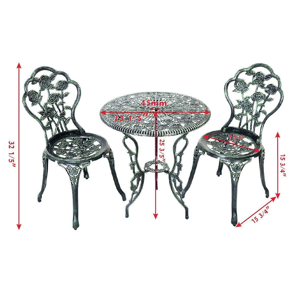 Patio Furniture Cast Aluminum Rose Design Bistro Set Antique Green (Green) (FW1)(1U67)