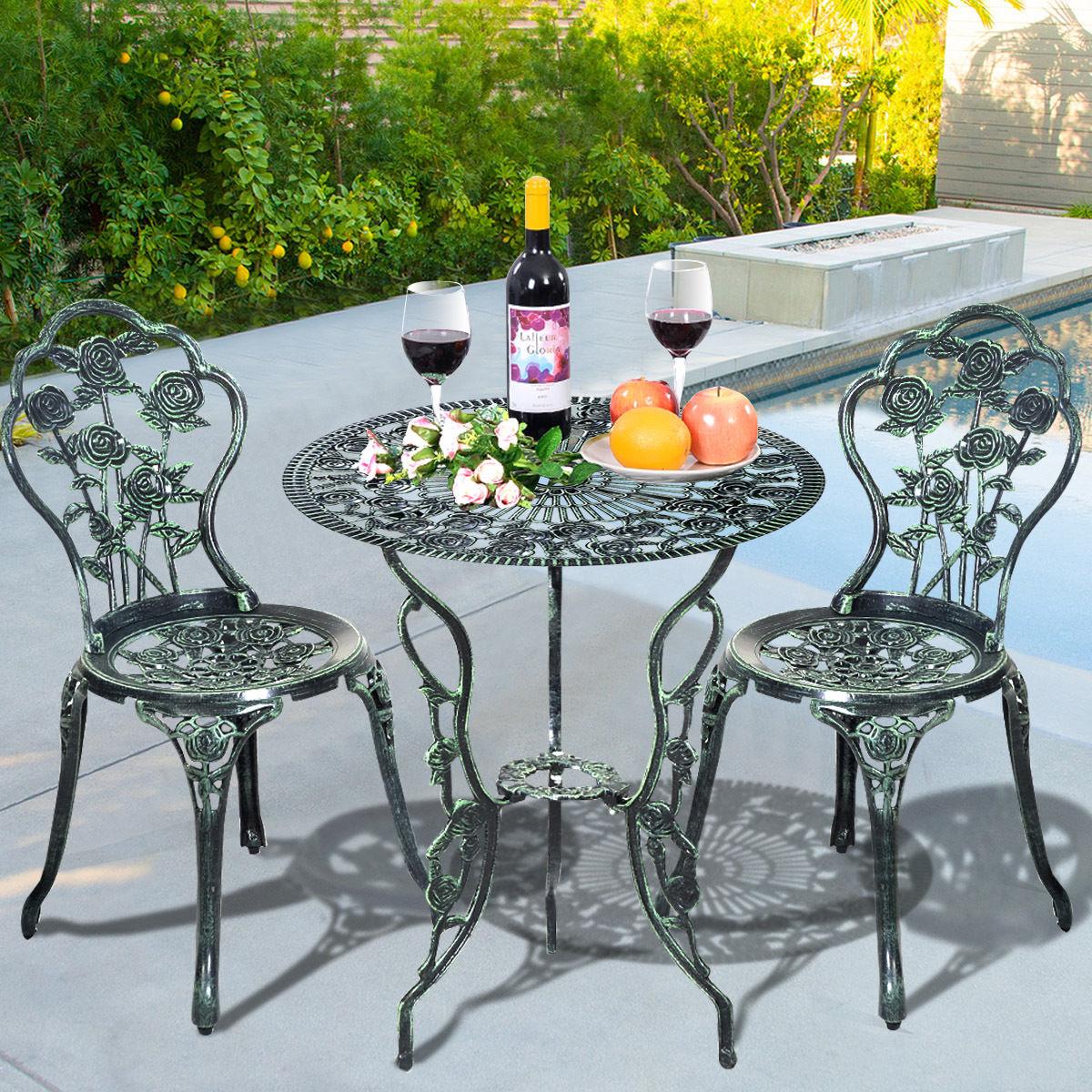 Patio Furniture Cast Aluminum Rose Design Bistro Set Antique Green (Green) (FW1)(1U67)