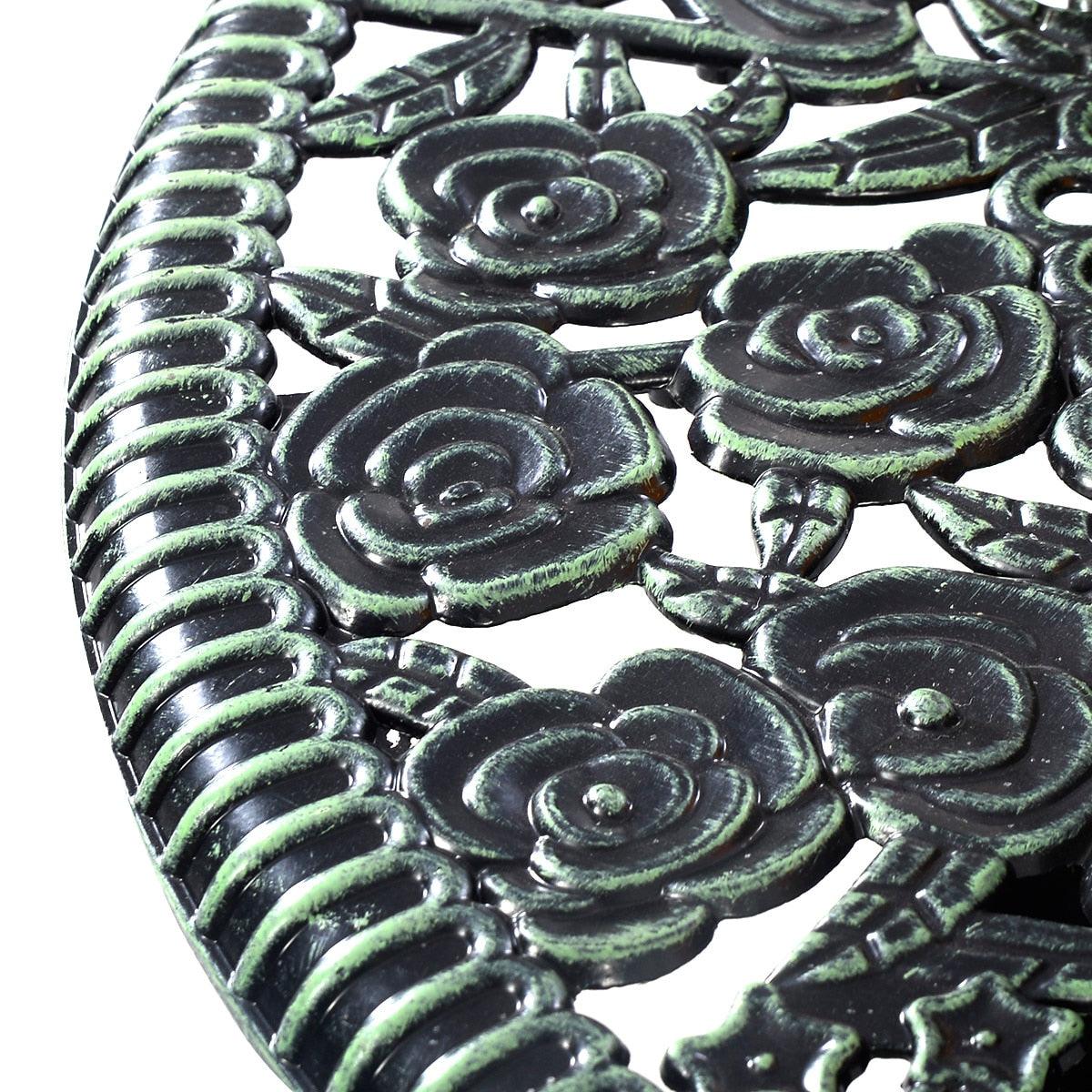Patio Furniture Cast Aluminum Rose Design Bistro Set Antique Green (Green) (FW1)(1U67)