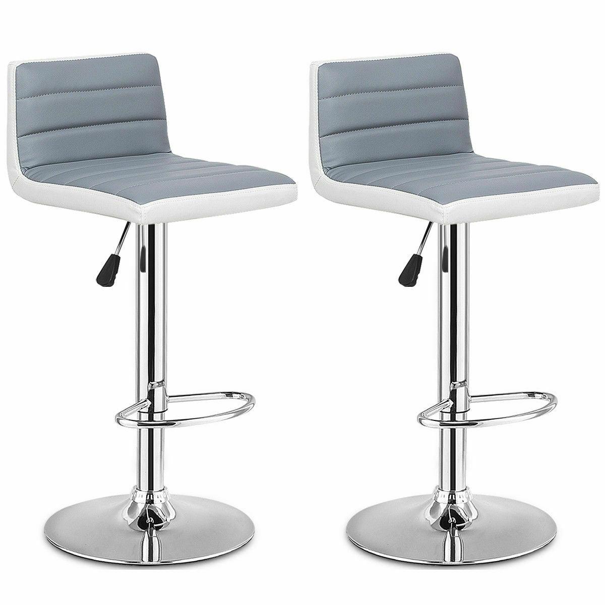 Set of 2 Bar Stools Adjustable Barstool PU Leather Swivel Pub Chairs Armless (FW2)(1U67)(F67)