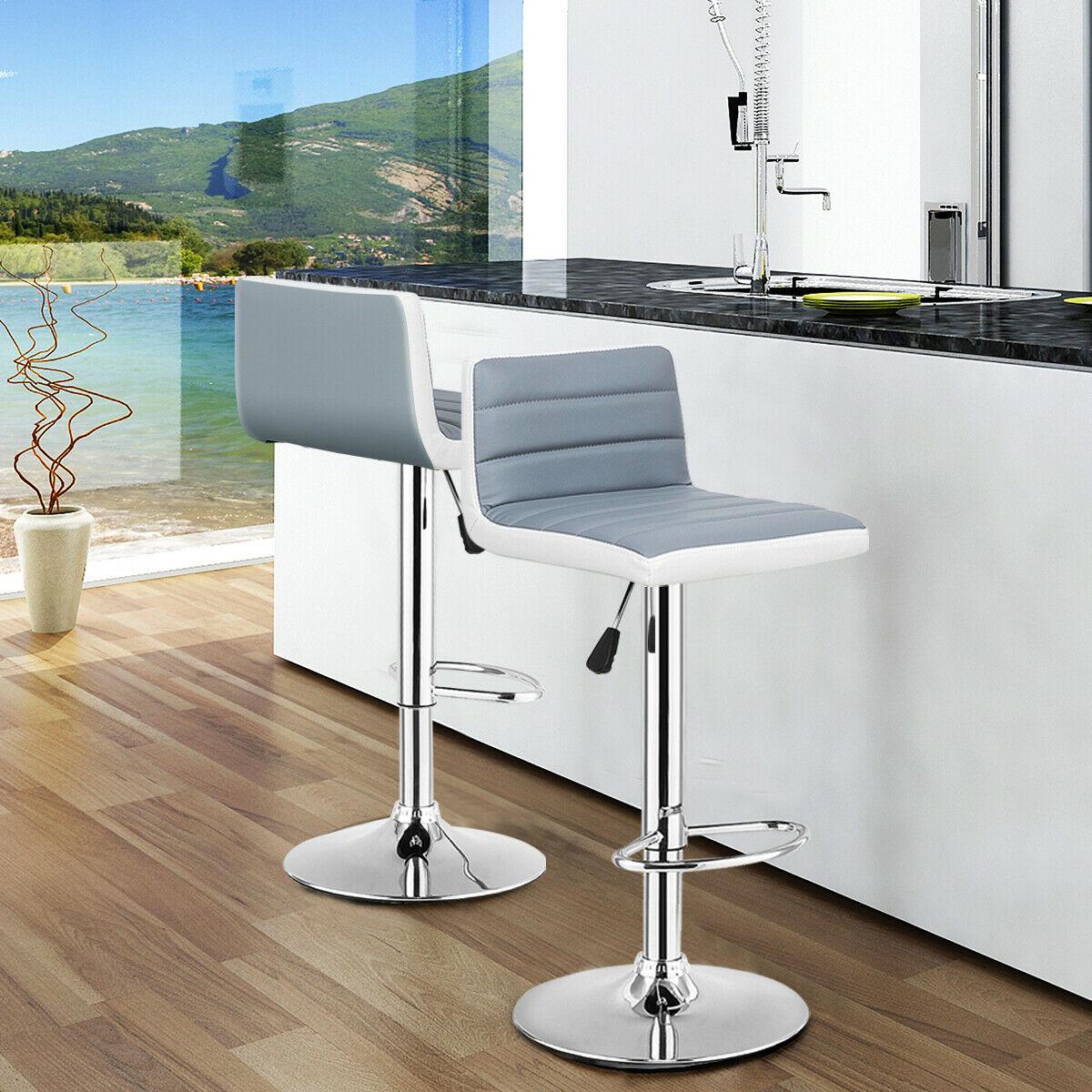 Set of 2 Bar Stools Adjustable Barstool PU Leather Swivel Pub Chairs Armless (FW2)(1U67)(F67)