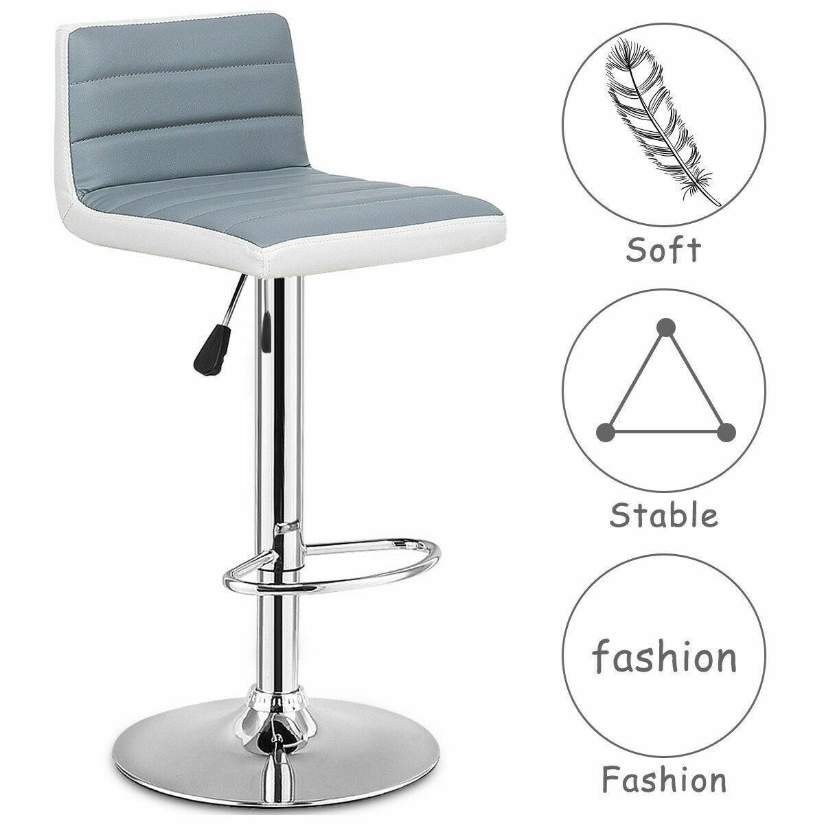 Set of 2 Bar Stools Adjustable Barstool PU Leather Swivel Pub Chairs Armless (FW2)(1U67)(F67)