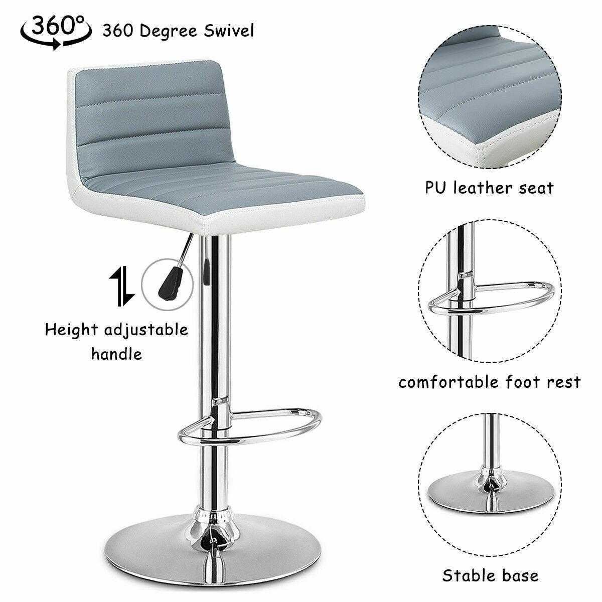 Set of 2 Bar Stools Adjustable Barstool PU Leather Swivel Pub Chairs Armless (FW2)(1U67)(F67)