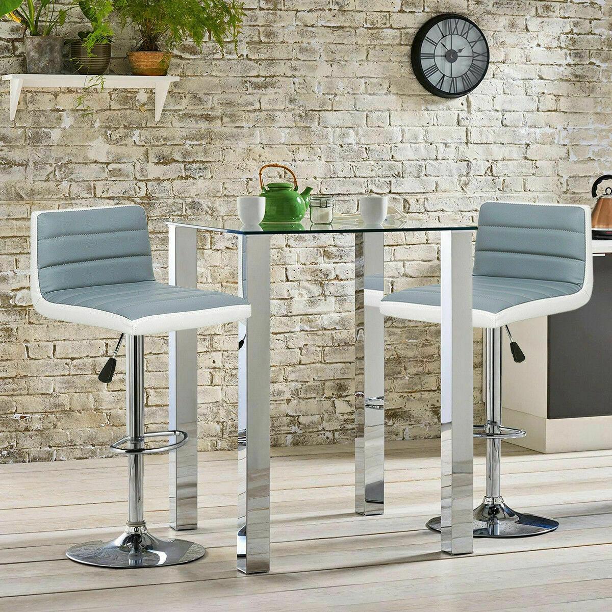 Set of 2 Bar Stools Adjustable Barstool PU Leather Swivel Pub Chairs Armless (FW2)(1U67)(F67)