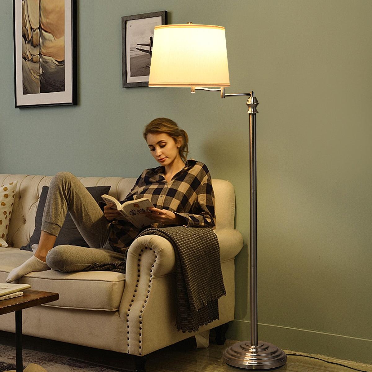 Swing Arm LED Floor Lamp Classic Lamp w/Hanging Fabric Lamp shade Bedroom Office (LL1)(1U58)