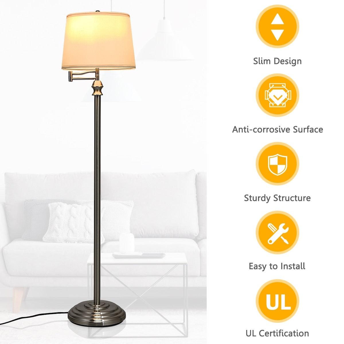 Swing Arm LED Floor Lamp Classic Lamp w/Hanging Fabric Lamp shade Bedroom Office (LL1)(1U58)