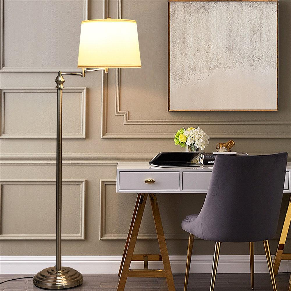 Swing Arm LED Floor Lamp Classic Lamp w/Hanging Fabric Lamp shade Bedroom Office (LL1)(1U58)