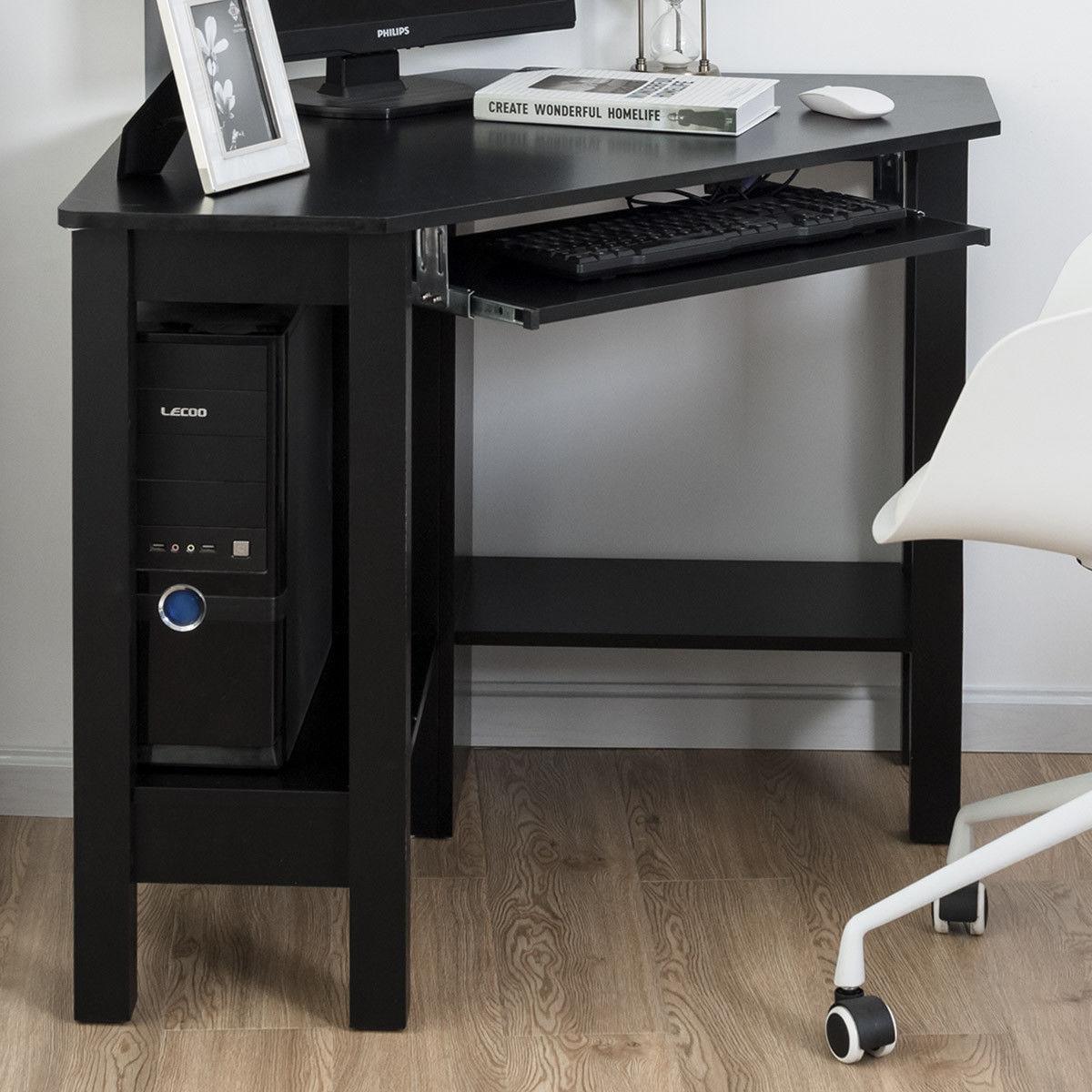 Wooden Corner Desk With Drawer Computer PC Table Study Office Room Black (FW1)(1U67)