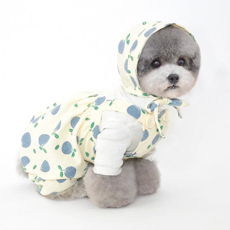 Cotton Dog Jumpsuit - Hat Cap Puppy Small Dog Clothes- Yorkshire Pomeranian Clothing Overalls (W5)(W7)