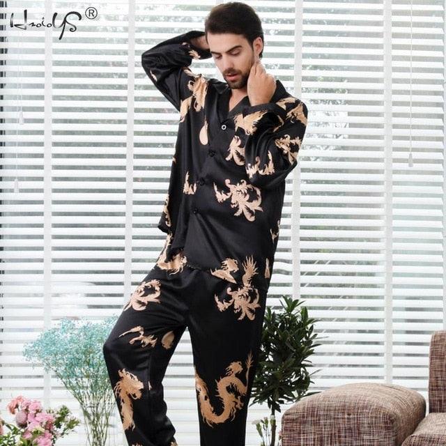 Gorgeous Couple Silk Satin Pajamas Sets - Long Sleeve Sleepwear Pajamas Suit (D90)(ZP3)