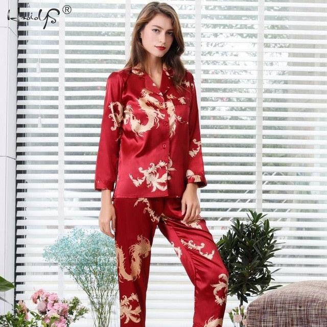 Gorgeous Couple Silk Satin Pajamas Sets - Long Sleeve Sleepwear Pajamas Suit (D90)(ZP3)